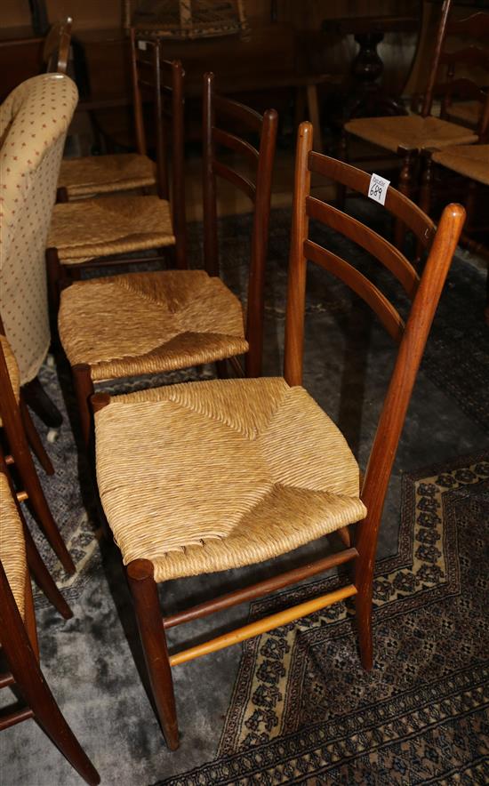 6 Italian rush seat dining chairs